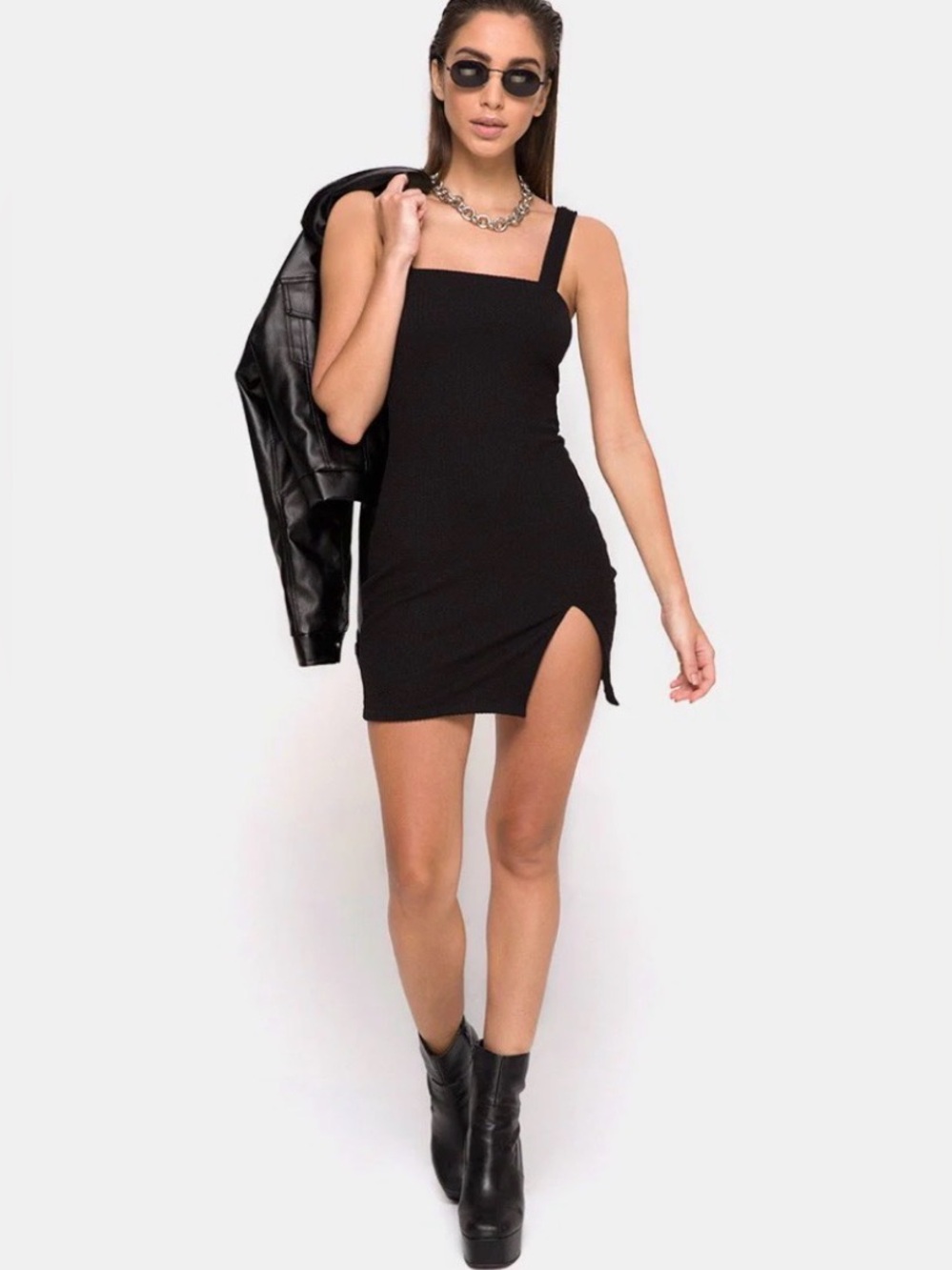Motel Rocks Black Ribbed Square-Neck Mini Dress - Picture 2 of 4